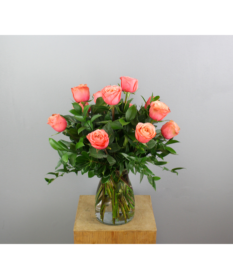 One Dozen Peach Roses