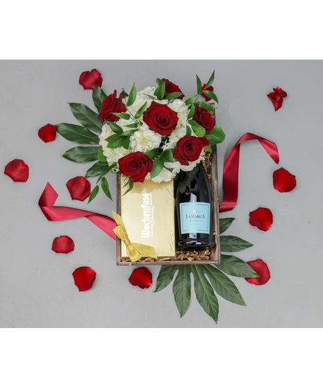 Gift Crate, Gourmet Chocolates, Luxurious Flowers, Wine  