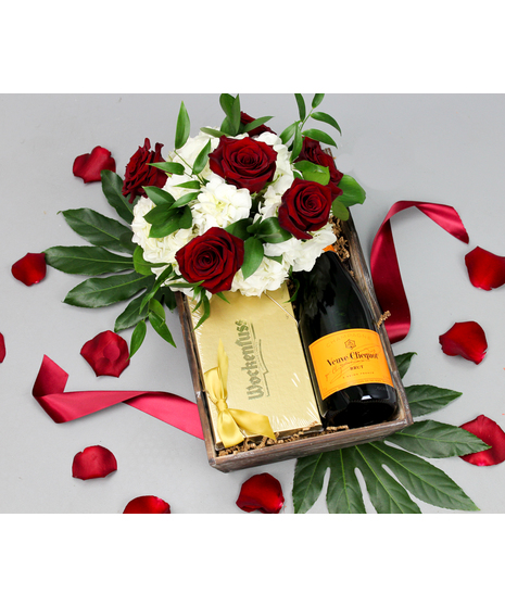 Gift Crate, Gourmet Chocolates, Luxurious Flowers, Wine  