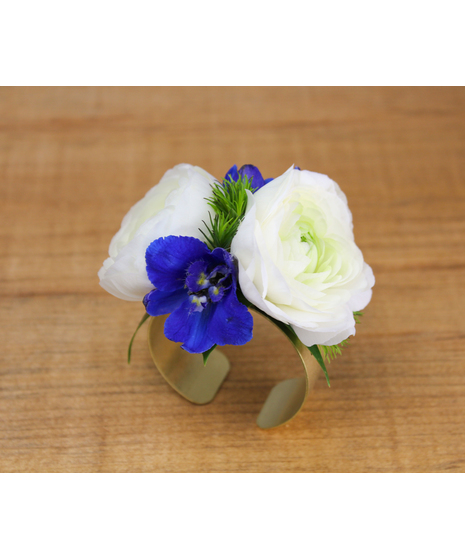 Elevate your style with our stunning Ranunculus Cuff with Delphinium Blooms Wristlet!