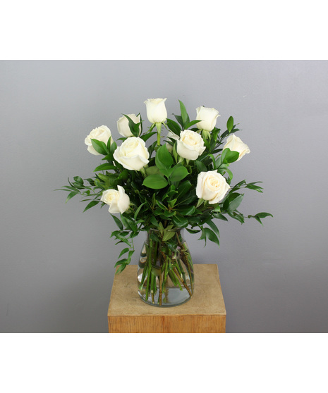 One Dozen White Roses Arranged